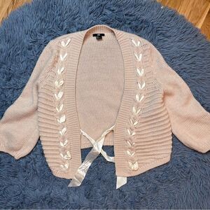 H&M Beige Y2K Boho Wool Cardigan Satin Ribbon Size S